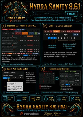 Hydra Sanity for Renoise DAW v861 advanced HYDRA DSP OUT1-9