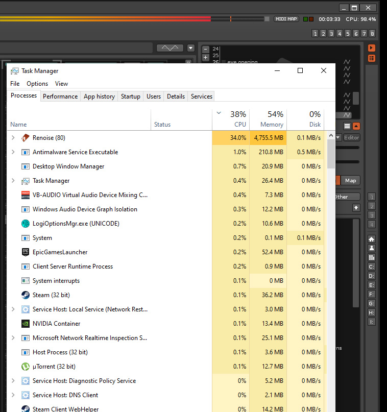 Renoise reporting extremely high CPU usage (99%) - Help, Support & Bugs -  Renoise Forums